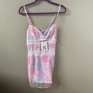 Mini dress with shear trim